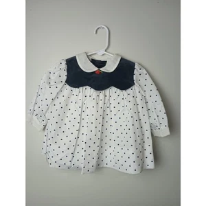 Vintage Christian Dior Größe 18 Monate Kleid weiß Poka Dot Enfant blau  - Bild 1 von 5
