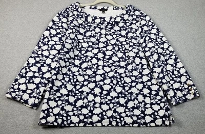Top para mujer TALBOTS extra grande XL azul blanco floral manga 3/4 cuello barco elástico Foto 1 de 4