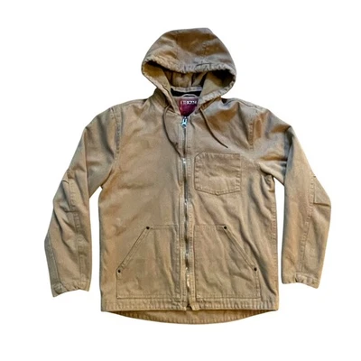 Chaqueta BIG MAC JCPenney Para Hombres Mediana Marrón Con Capucha Ropa de Trabajo Lona Forrada de Vellón Foto 1 de 4