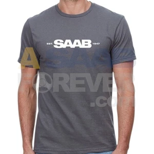 Saab Est. 1947 T-Shirt Charcoal Men's Short Sleeve Official Saab Logo XS-5XL NEW - Picture 1 of 2