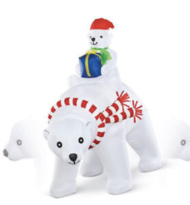 Polar Bear & Cub Christmas Airblown Lawn Inflatable Animated 5’ Tall NEW