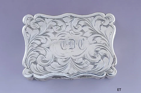 1852 Nice Antique English Victorian Sterling Silver Vinaigrette / Scent Box Cover