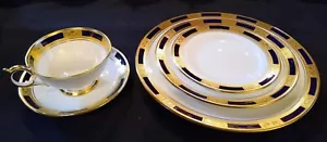 5-pcs Dinner Place Setting AYNSLEY EMPRESS COBALT Bone China Plates Cup Saucer - Picture 1 of 11