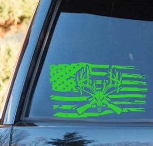 Distressed Flag with Buck Head and guns vinyl decal, Hunting, Deer, Redneck - Picture 1 of 6