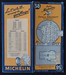 Carte MICHELIN 58 BRETAGNE Brest Quimper 1945 Guide Bibendum pneu tyre map - Afbeelding 1 van 1