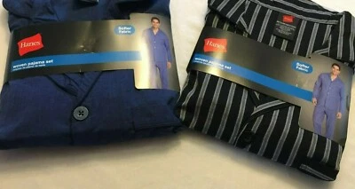 Nuevo con etiquetas Conjunto Camisa Pantalón Tejido Hanes Para Hombre Pijama Mezcla Algodón Azul Rayas PEQUEÑO Foto 1 de 4