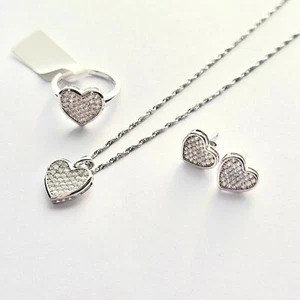 Genuino 925 Plata de Ley Anillo Pendientes Colgante Set Regalo Regalos Corazones - Imagen 1 de 6