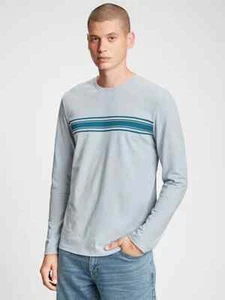 NWT GAP Everyday Stripe Long-Sleeve Tee Shirt T-Shirt 100% cotton Blue Men S M L - Picture 1 of 1