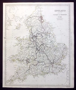 ENGLAND WITH ITS CANALS AND RAILWAYS, original antique map, SDUK, 1844 - Picture 1 of 4