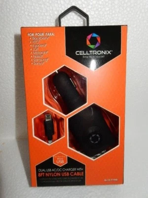 NIB Celltronix Dual USB AC/DC Charger with 8FT Nylon USB Cable - Image 1 of 2