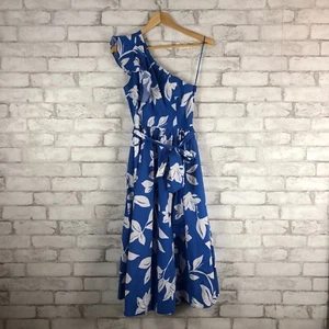 Vestido midi floral azul de un hombro J.CREW FACTORY NUEVO CON ETIQUETAS talla 10 CA440 - Imagen 1 de 7