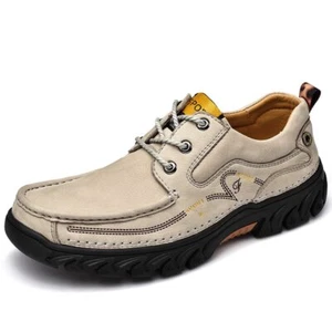 Genuine Leather Men's Casual Shoes Lace Up Shoes Outdoor Comfortable Sneakers - Picture 1 of 25