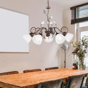 Hängeleuchte Kronleuchter Luster 5 flammig Kristallblätter Glas Metall H 150 cm - Bild 1 von 4