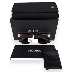 Chanel ch5477 1704/3 Sunglasses Polished Brown Gold Ivory Heart CC Logo w/case - Picture 1 of 11