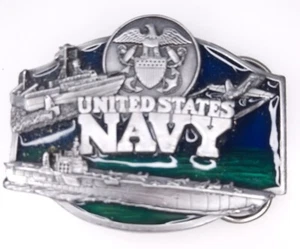 United States Navy Belt Buckle Aircraft Carrier Siskiyou Enameled Green Blue - Picture 1 of 7