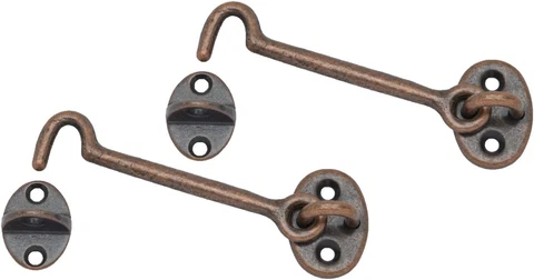 Forged Brass Cabin & Door Hook Latch & Eye, 4", Antique Copper, 2 Pack, Made in Cover