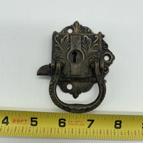 Antique Victorian Cast Brass Ice Box Cabinet Latch Lock  Restoration Cover