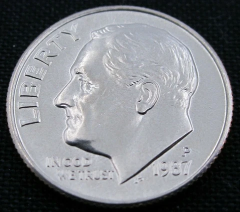 1987 P Roosevelt Dime from Uncirculated Roll Cover