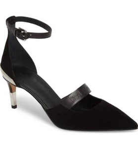 BALMAIN Pumps Chance Ankle Strap Pointy Toe Sandals Mid Heel Shoe 38 - Picture 1 of 12