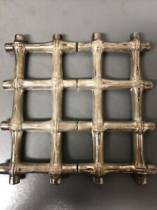 Vintage Silver Pate Trivet Expandable Bamboo Design Asian Inspired Silver NOS