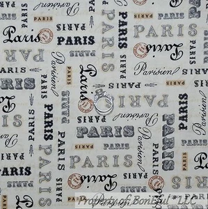 BonEful Fabric FQ Cotton Quilt Black Gold Cream Paris France Shabby Chic Cottage - Picture 1 of 13