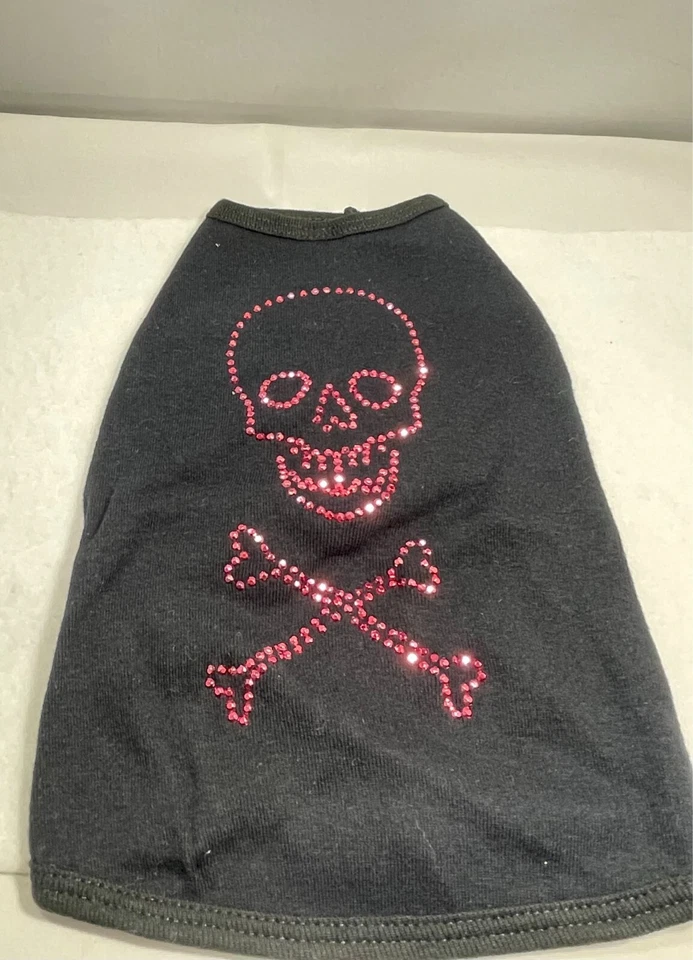 Camiseta Skull and Crossbones para Cachorro Strass Roupa para Animais de Estimação P M Punk Sparkle Chic - Imagem 1 de 3