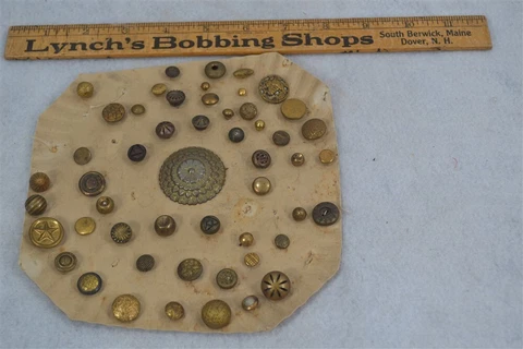 sewing buttons brass collection 45 carded loop shank 19th c 1800s antique Cover