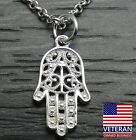 Sterling Silver Good Luck Hamsa Hand 2D Pendant Rolo Chain Necklace 20 inches