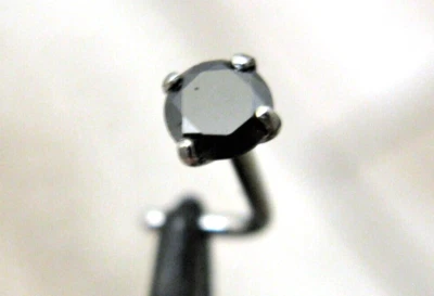 3mm .11ct 100% REAL BLACK DIAMOND NOSE RING "L" SHAPE, CERT, FREE DIAMOND TESTER - Image 1 of 4