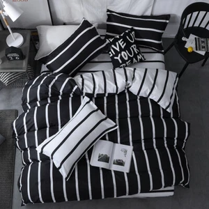 Juego de funda nórdica Doona a rayas blancas y negras individual doble queen king - Imagen 1 de 9