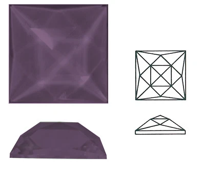 ULLMANNGLASS Rautenquadrat, 1 Stk., Ränder gepresst, ca. 50x50 mm, h ca. 12 mm