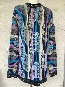 Vintage 90s Coogi Sweater Mens Large Blue Purple Paisley Cotton Hip Hop Biggie - Picture 1 of 12