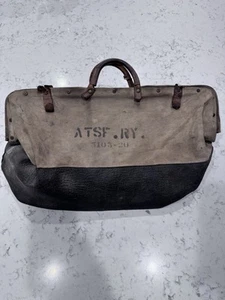 ATSF AT&SF Atchison Topeka Santa Fe Railroad Antique Mail Bag Canvas Leather - Picture 1 of 8