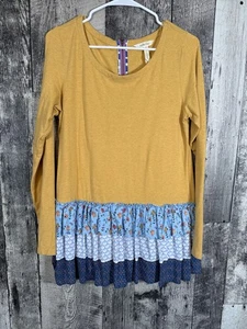 Matilda Jane Top Womens Medium Yellow Floral Tiered Ruffle Long Sleeve Casual - Picture 1 of 6