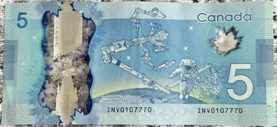 Canada $5 Dollar Banknote Lucky 777 Fancy Serial Number INV 0107770 Triple 7 - Image 1 of 2