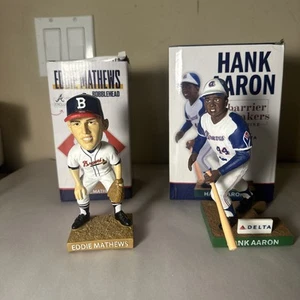 Eddie Mathews 2019 Bobblehead & Hank Aaron 2022 Figurine Atlanta Braves - Picture 1 of 11
