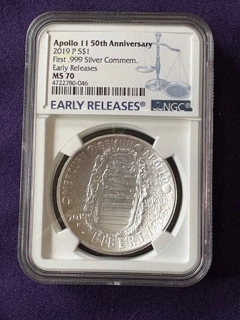 2019-P $1 Silver Commemorative Apollo 11 50th Anniv. NGC MS 70 Early Releases - Image 1 of 4