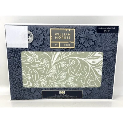 Fundas de almohada WILLIAM MORRIS Cherwell tonal verde salvia REY algodón percal 2 Foto 1 de 4