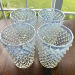 Fenton Moonstone Opalescent Hobnail Tumblers Vintage Art Glass Drinking Glasses - Picture 1 of 16