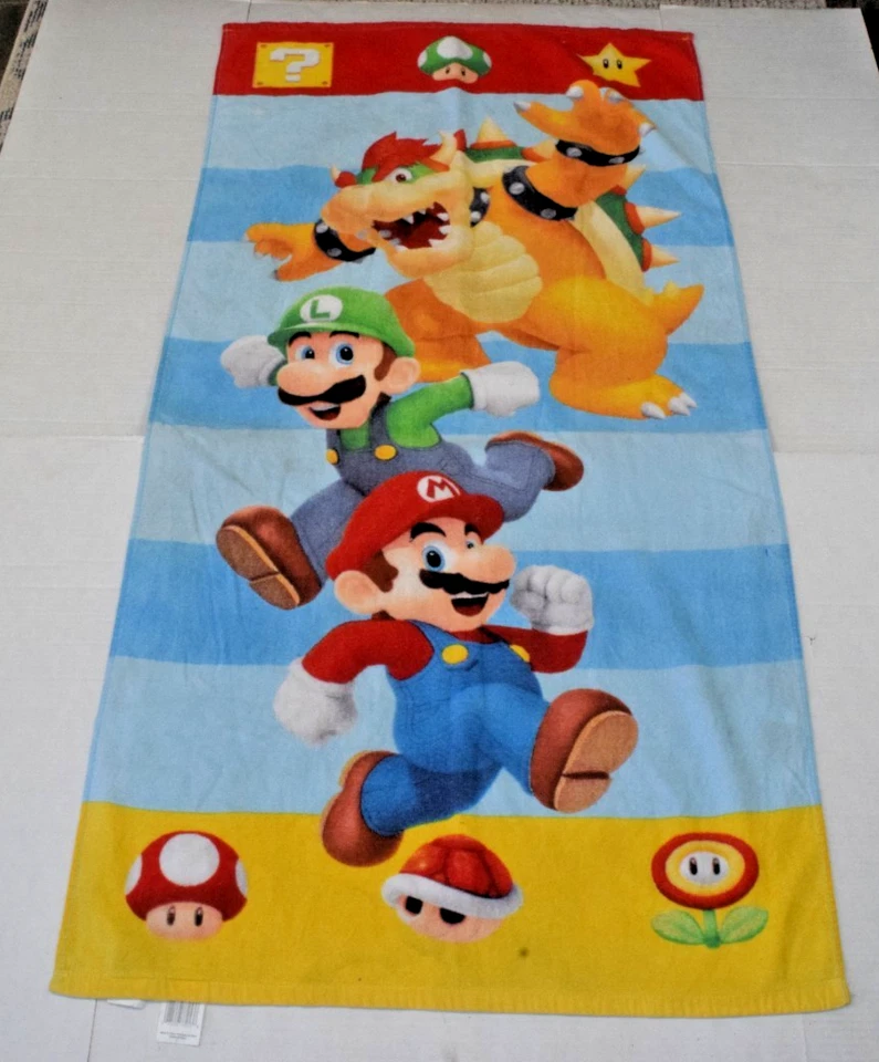 Toalla de baño Super Mario tamaño 54 X 27,5 pulgadas 2019 características Bowser Luigi Mario Foto 1 de 4