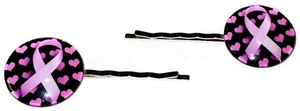 BRUSTKREBS-Bewusstseinsband GLAS Handarbeit Bobby Pin Haarspangen - 2er Set - Bild 1 von 2