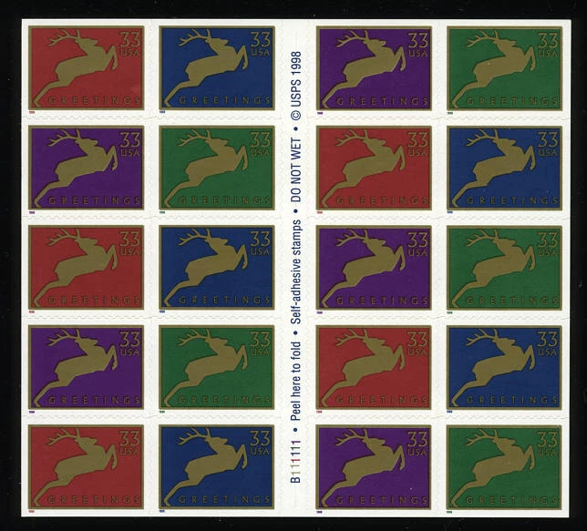 MALACK 3363a, 33c X - Mas Deer,  Booklet Pane of 20,..MORE.. bp3363a - Image 1 of 1