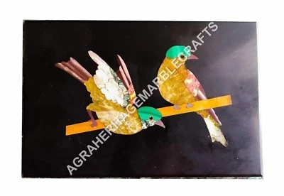 18"x12" Black Marble Coffee Center Outdoor Table Top Bird Inlay Patio Decor E497 - Image 1 of 4