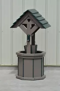 4 ft. HandCrafted Poly Wishing Well; with Flower Planter Bucket; Clay and Green - Picture 1 of 2