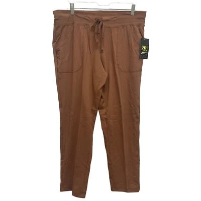 New Athletic Work Womens Coffee Brown Large Petite Elastic Drawstring Yoga Pants - Image 1 of 4