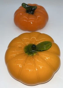 2 zucche in vetro soffiato a mano stile Murano arancione scuro e arancio chiaro con steli caduta - Foto 1 di 10