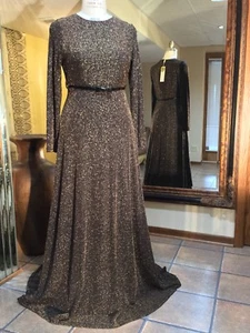 Maxi Vestido Elegante Fiesta Moda Manga Larga Bronce 10-12 - Imagen 1 de 4
