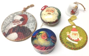 4 Round Santa Ornaments & Santa Bell - Picture 1 of 24