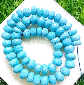 Blue Turquoise Faceted Rondelle Beads 6-7 mm Beads Gemstone Bead 8"Inch Strand - Picture 1 of 4