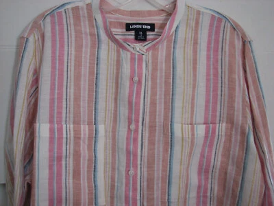 Camisa feminina Lands End linho tamanho XL túnica listrada manga aba rolo mandarim nova sem etiquetas - Imagem 1 de 4